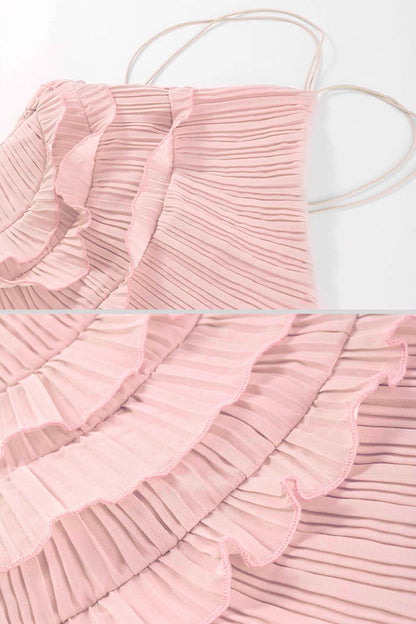 Midi Jurk Roze met Ruches en Plooien