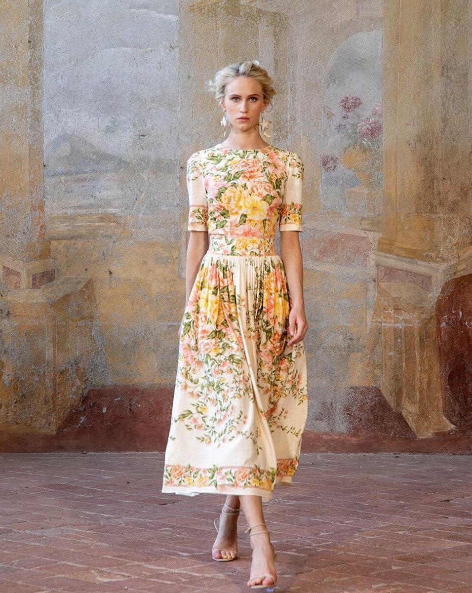 Vrouwelijke Zomerjurk Bloemenprint Midi Lengte Elegante Rok - StudioMarella
