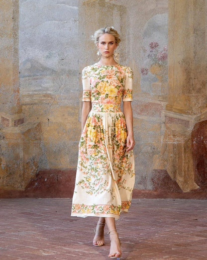 Vrouwelijke Zomerjurk Bloemenprint Midi Lengte Elegante Rok - StudioMarella