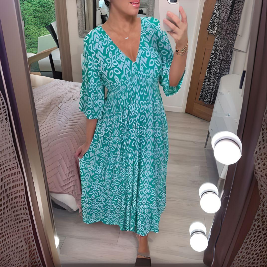 Boho Jurk V-hals Grafisch Patroon Enkellang Zomerjurk