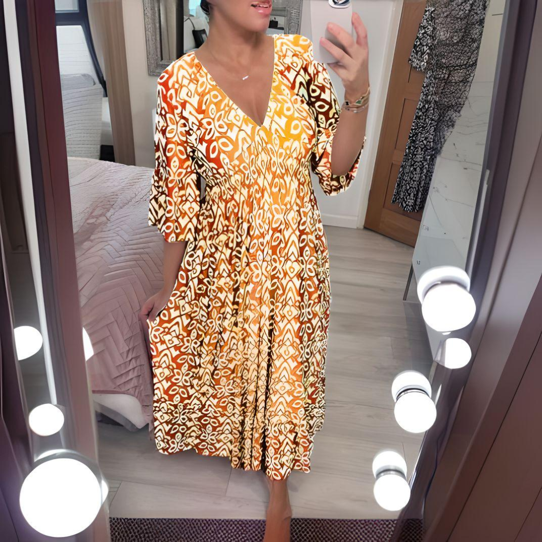 Boho Jurk V-hals Grafisch Patroon Enkellang Zomerjurk - StudioMarella