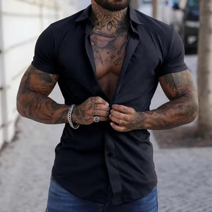 Mannen Korte Mouw Shirt Slim Fit Modern Design