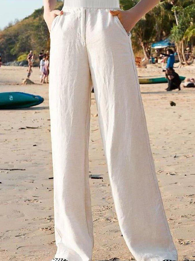 Linnen Broek Wit Comfortabele Zomerbroek