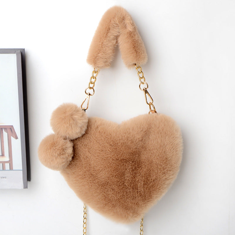 Dames Handtas Plush Hartvorm met Ketting Sluiting