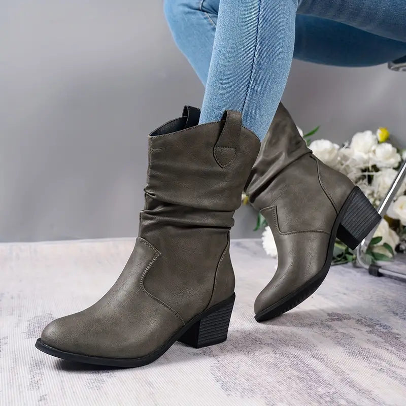 Laarzen Halfhoog Leer Western Stijl voor Dames