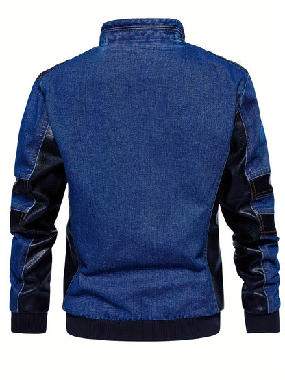 Heren Leren Jas Bikerstijl Denim Look