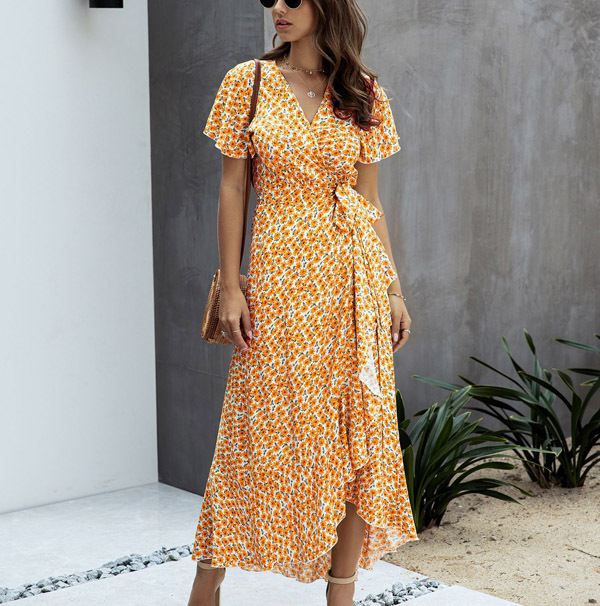 Zomerjurk Gebloemd Met Ruffles en V Hals