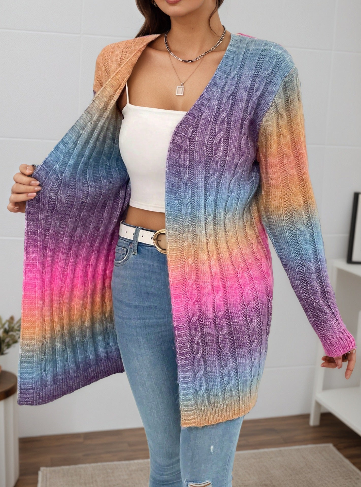 Dames Vest Gebreid Regenboogkleuren Warm en Stijlvol