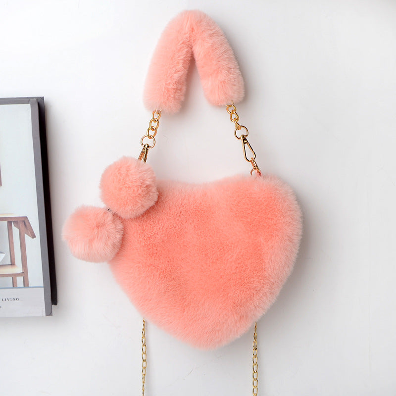 Dames Handtas Plush Hartvorm met Ketting Sluiting