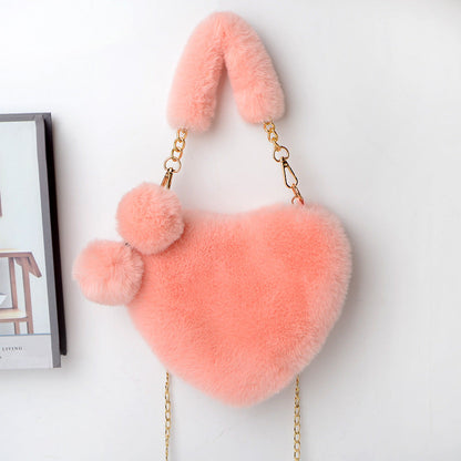 Dames Handtas Plush Hartvorm met Ketting Sluiting