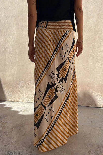 Rok voor Vrouw Geometrische Print Maxi Lengte Zomerrok