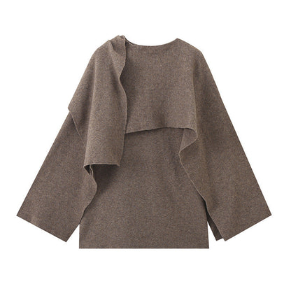 Dames Jas Cape Warm met Sjaal Asymmetrisch Model