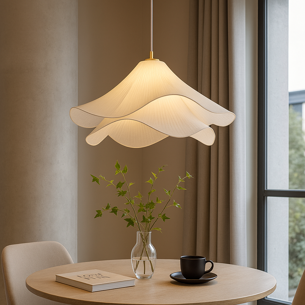 Etherule Bloem Hanglamp Stof Metaal Beige Eetkamer Hanglamp Gelaagd Design Sfeerverlichting Moderne Hanglamp