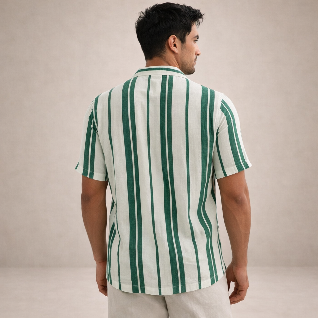 Heren Blouse Linnen Lange Mouwen Gestreepte Stof
