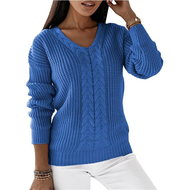 Dames Trui Gebreid V-hals Met Twist Detail → Dames Trui V-hals Gebreid Met Twist