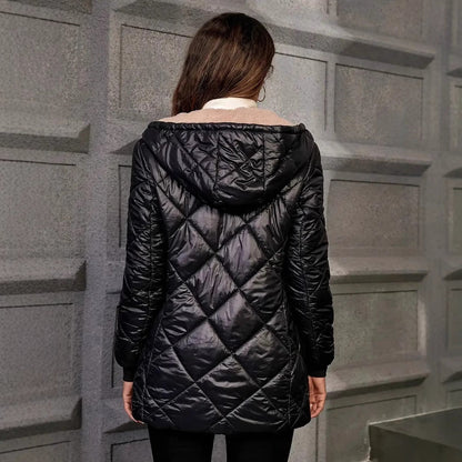 Dames Gewatteerde Jas Warm Quilted met Capuchon