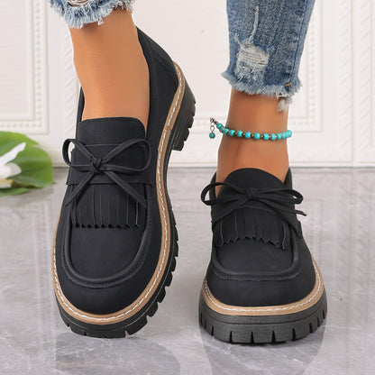 Dames Loafers Met Strik en Dikke Zool