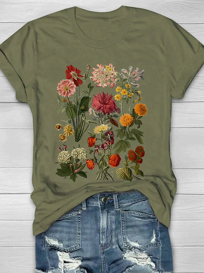 Dames T-Shirt Bloemenprint Retro Look