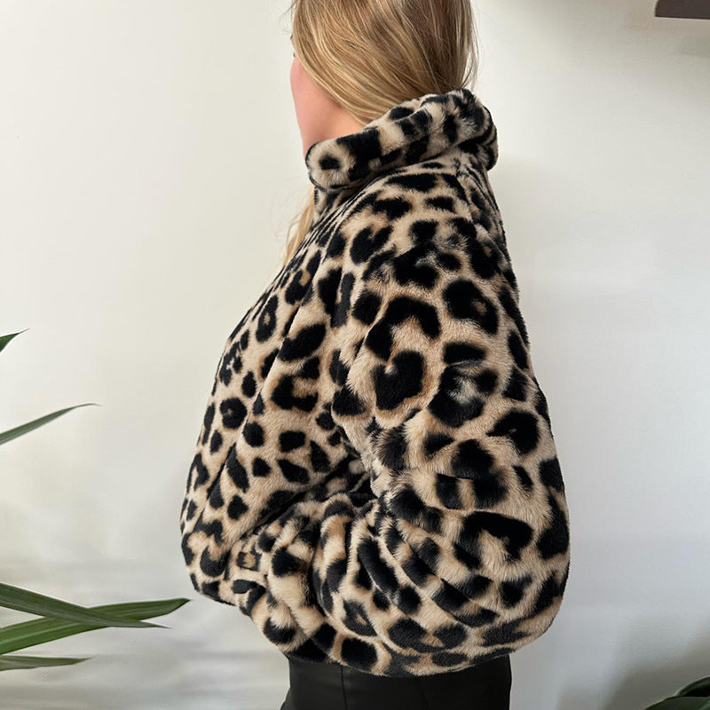 Dames Faux Fur Jas Kort Leopard Print Stijlvol