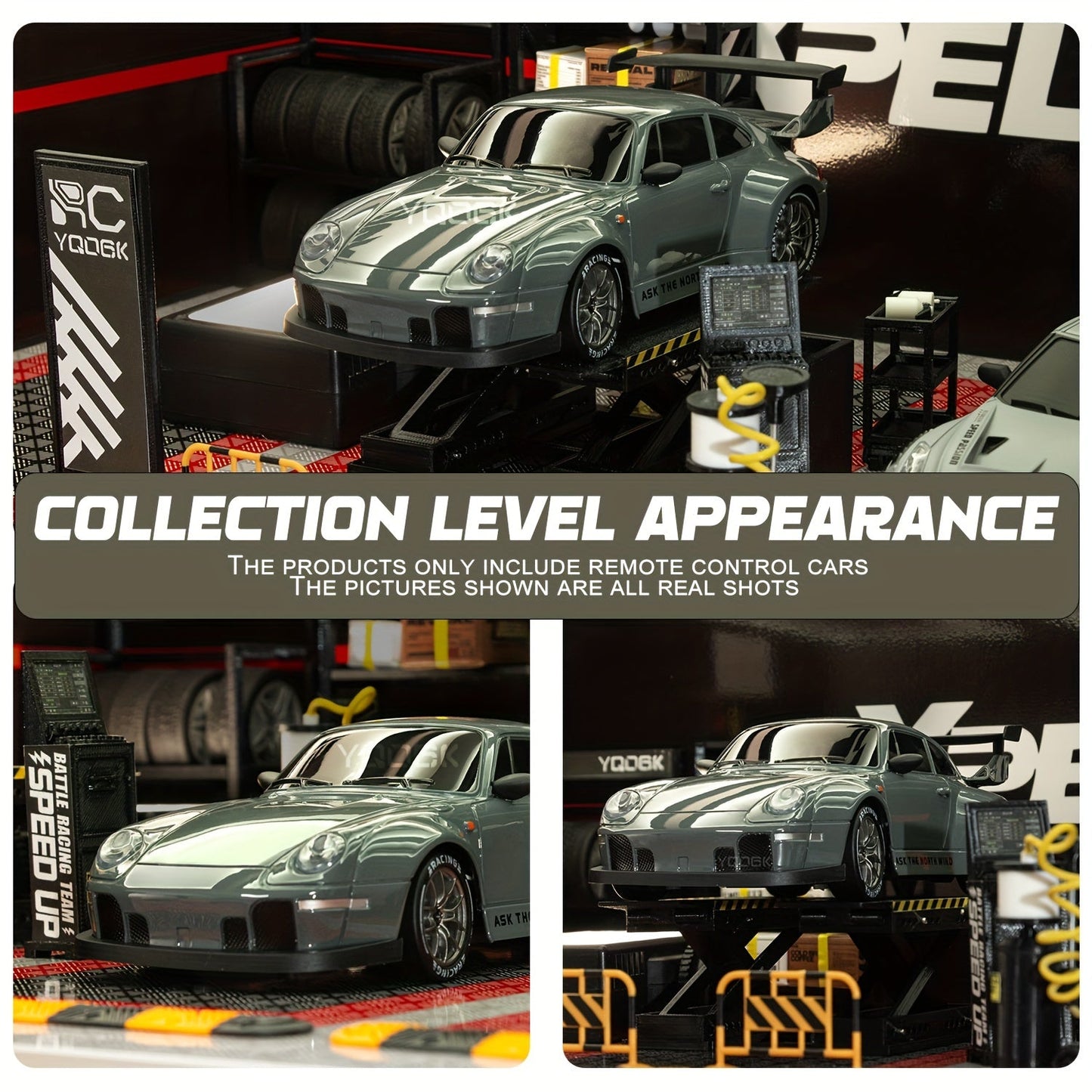 RC drift auto 1:24 4WD grijs met verlichte wielen afstandsbediening extra banden driftauto speelgoed auto usb oplaadbaar
