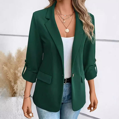 Dames Blazer Lange Mouw Donkerblauw Warme Winterjas