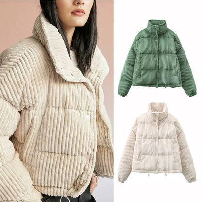 Dames Pufferjas Warm en Stijlvol Corduroy