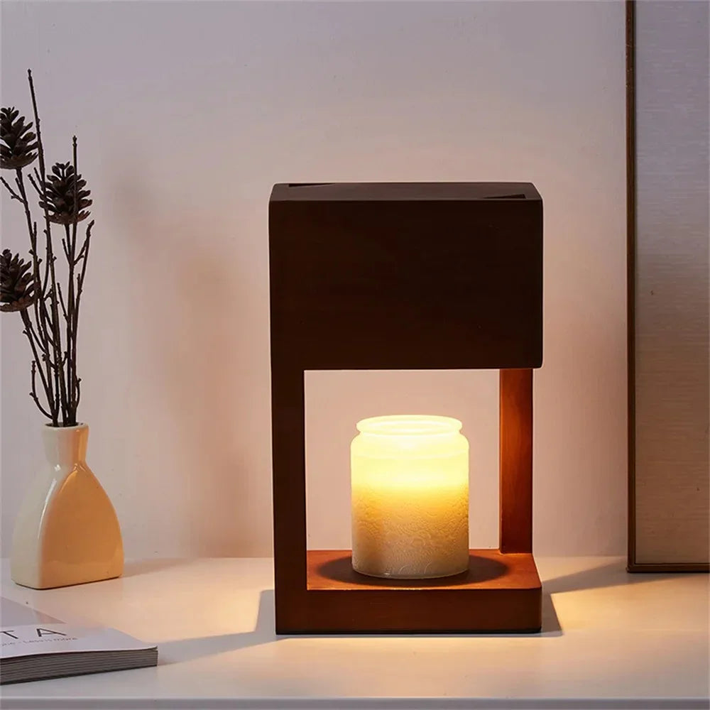 Kaarsenwarmerlamp Hout Modern 26cm Tafellamp Sfeerverlichting Woonkamer Slaapkamer