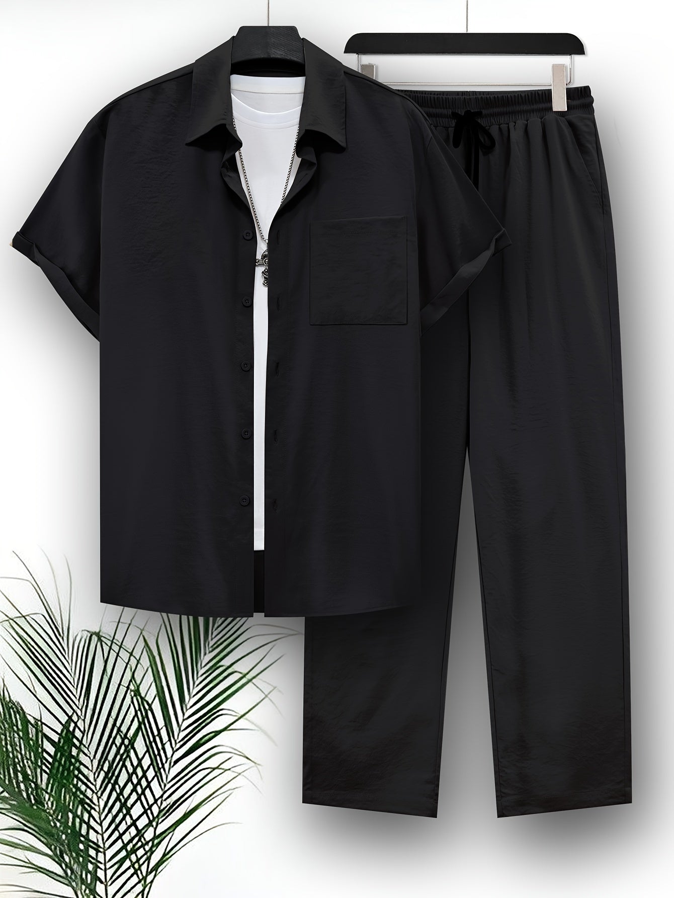 Korte Mouw Top en Broek Set Effen Kleur Zomer