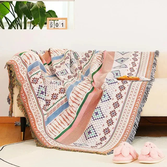 Gooi Deken Jacquard Geweven Franjes Kleurrijk Katoen Polyester Warm Zacht