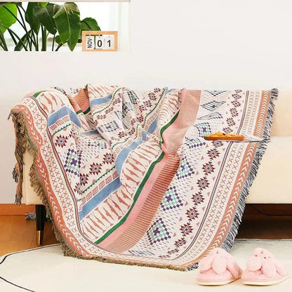 Gooi Deken Jacquard Geweven Franjes Kleurrijk Katoen Polyester Warm Zacht