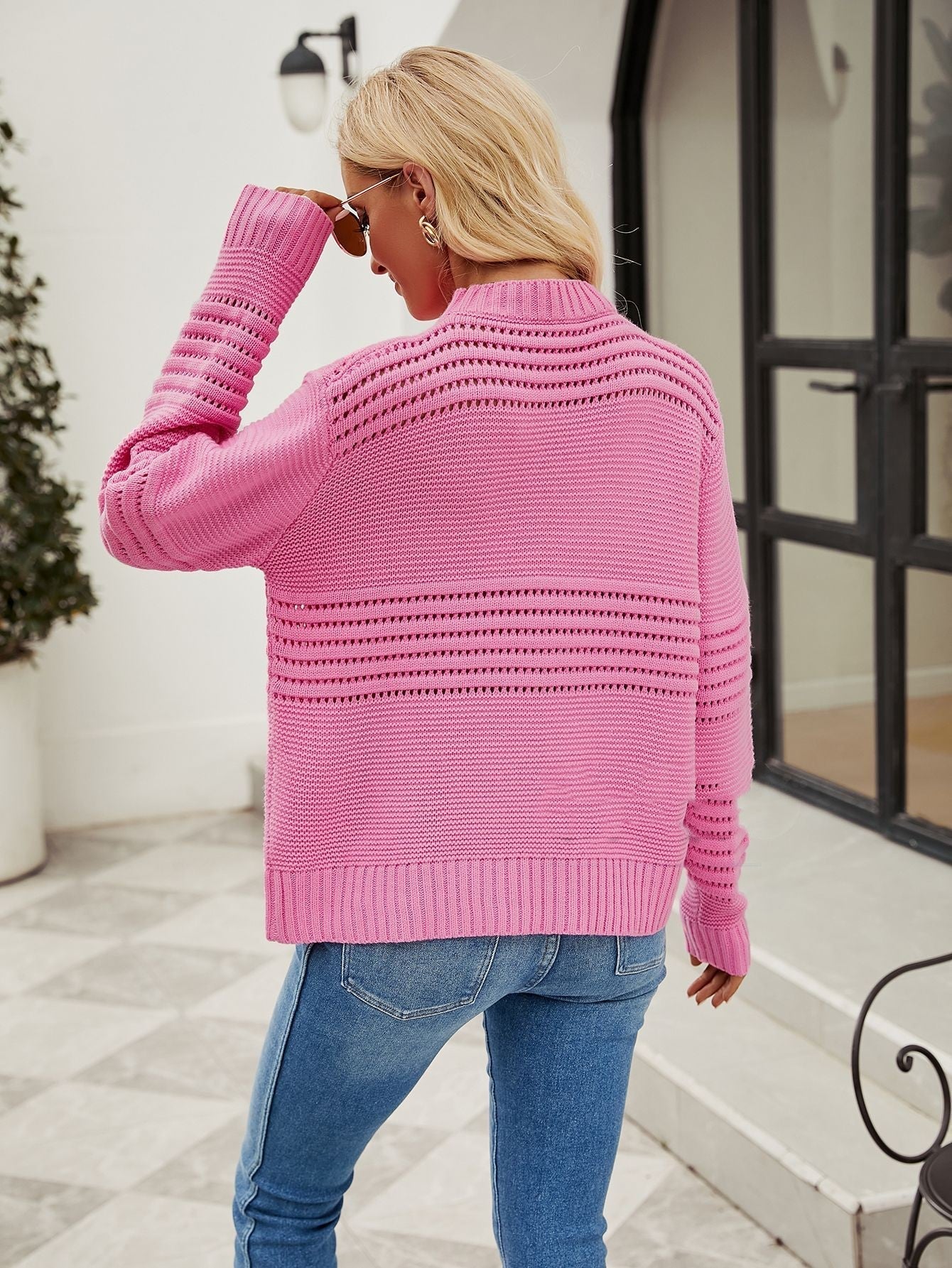 Dames Trui Gebreid met Opengewerkte Strepen Moderne Look
