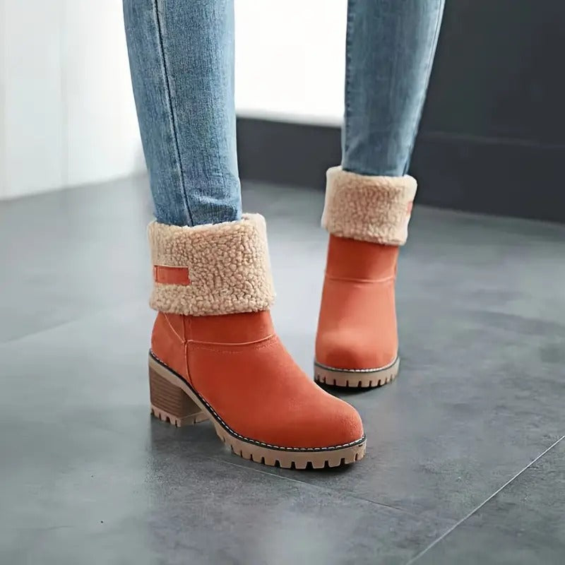 Winterlaarzen Dames met Lage Blokhak Comfortabel Antislip Warme Voering Stretch Zwart Groen Rood Elegante Laarzen