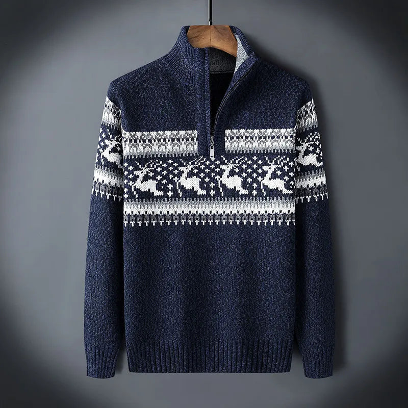 Nordval Heren Trui Half-Zip Gebreid Winterpatroon