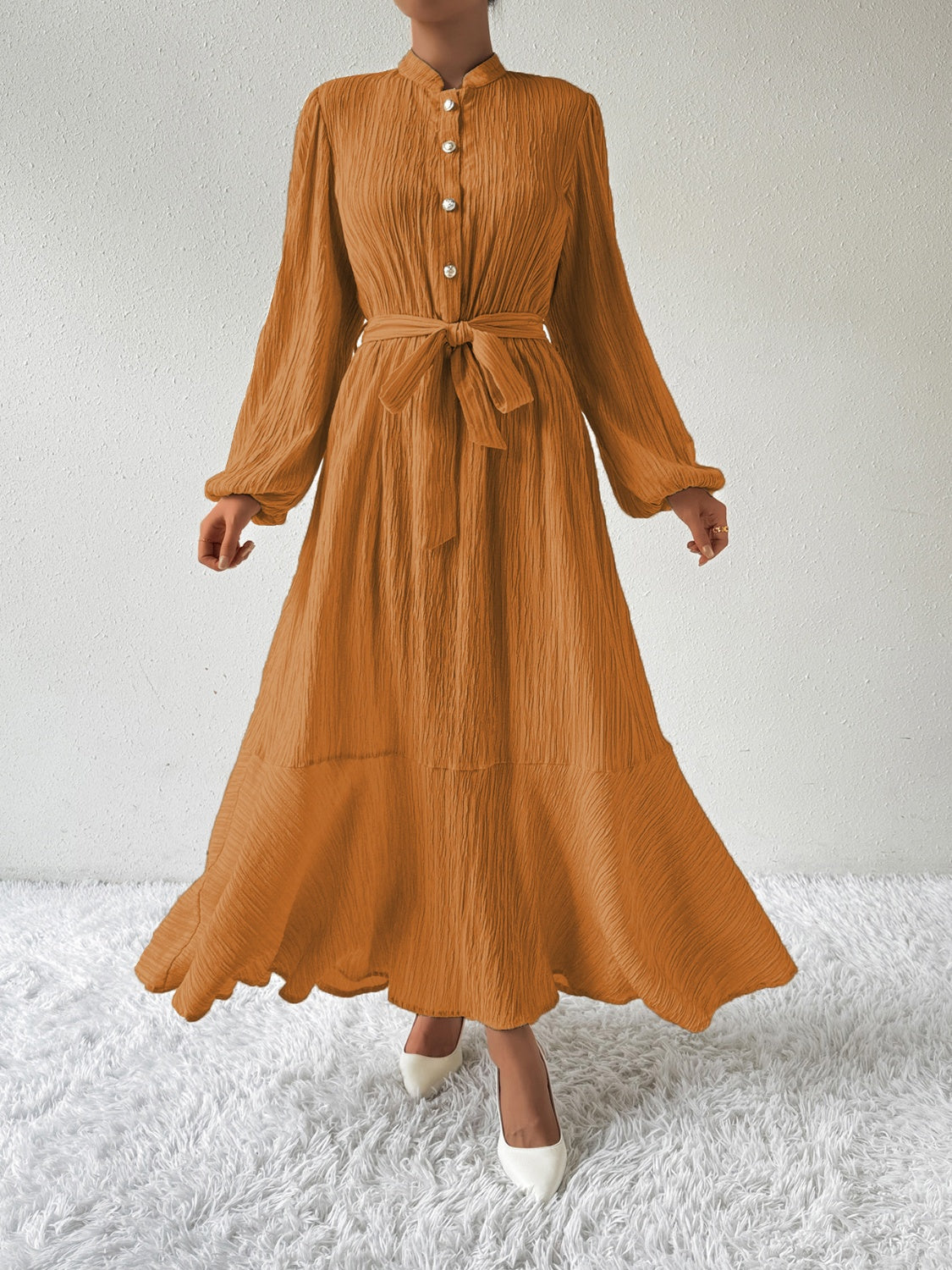 Vrouwelijke Jurk Lange Mouwen Taille Jurk met Accent