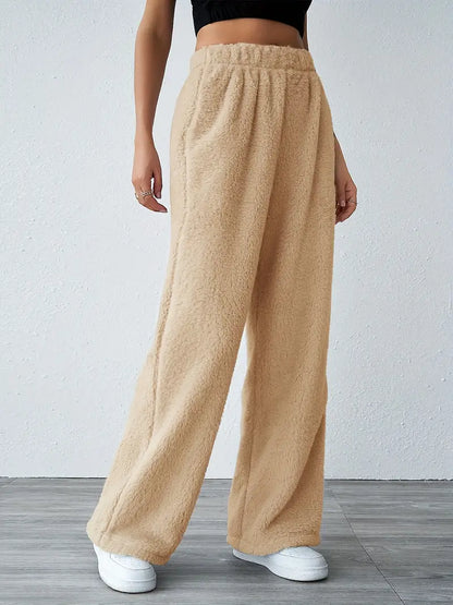 Zachte Fleece Broek Grijs Effen voor Dagelijks Gebruik