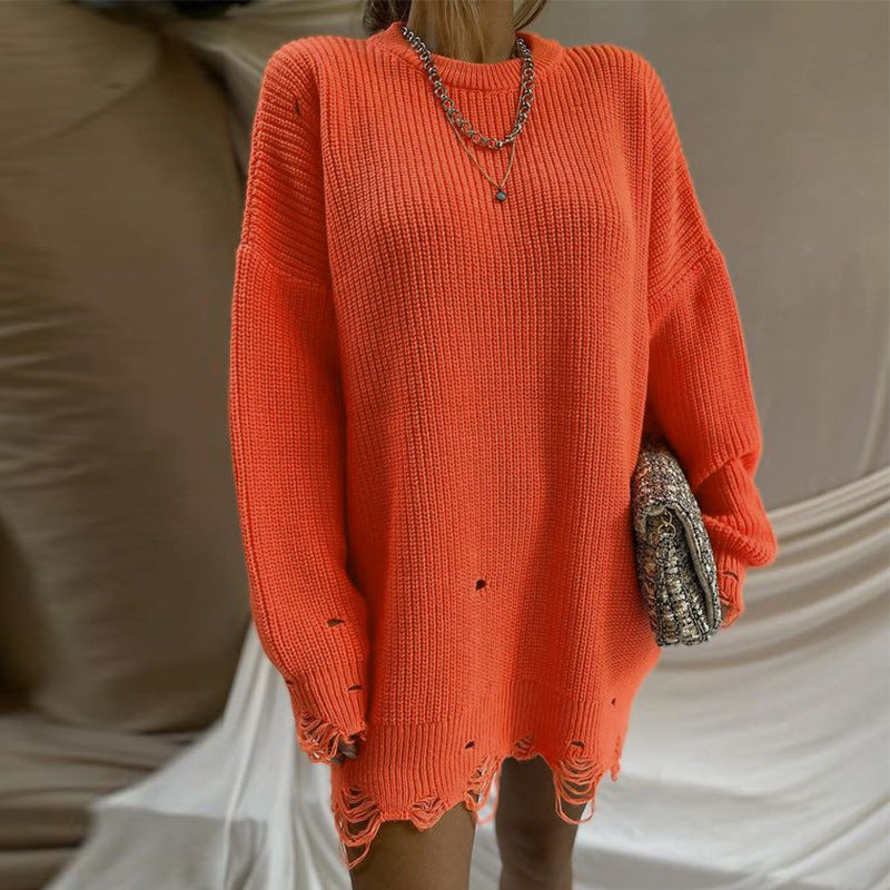 Dames Trui Oversized Ronde Hals Destroyed Effect Modieus
