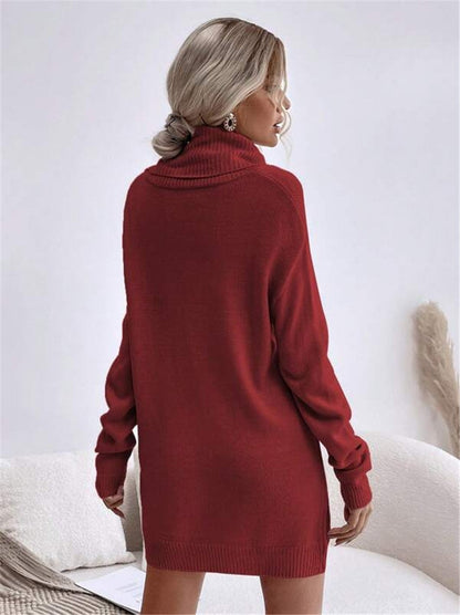 Dames Trui Jurk Warm Gebreid met Hoge Kraag