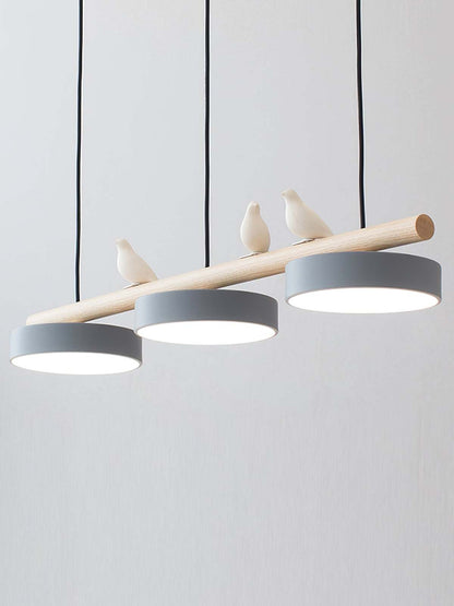 Hanglamp Hout Design Vogelvorm Drie Kappen Scandinavisch Keukeneiland