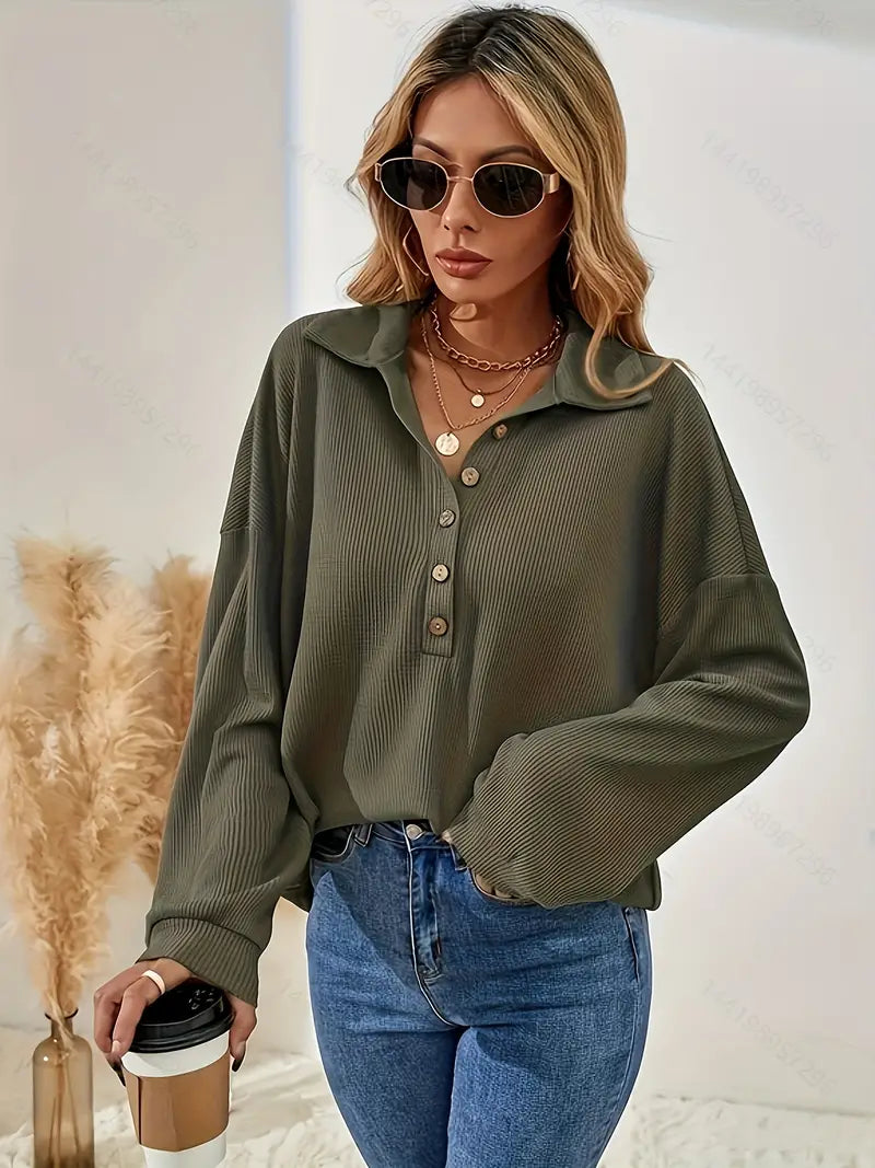 Vrouwelijke Blouse met Knoopsluiting en Textuur Stof - StudioMarella