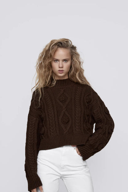 Dames Trui Rosa Kort Kabelgebreid Wol - StudioMarella