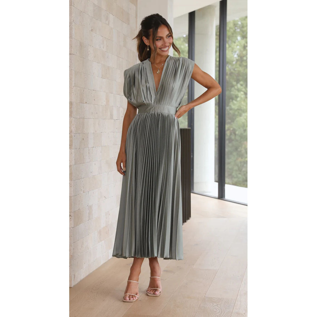 Dames Midi-jurk Plissérok V-hals Elegante Zomerjurk