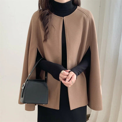 Dames Cape Jas Zwart Wol Wollen Elegante Stijl