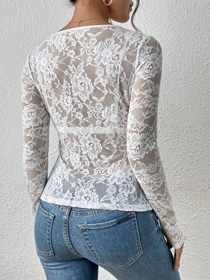 Vrouwelijke Kanten Top V-Hals Chique en Elegante