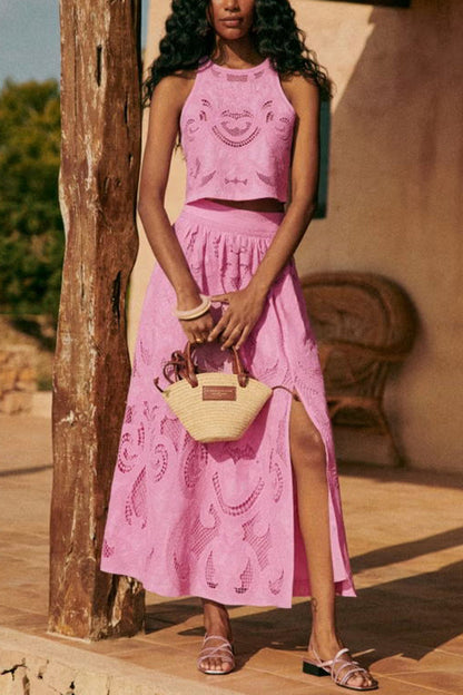 Florence | Set Di Pizzo Rosa Elegante Con Top E Pantaloncini 2