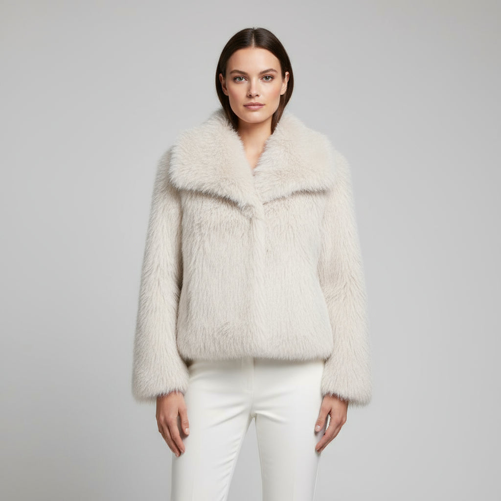 Dames Winterjas Pluche Kort Model met Turn-Down Kraag
