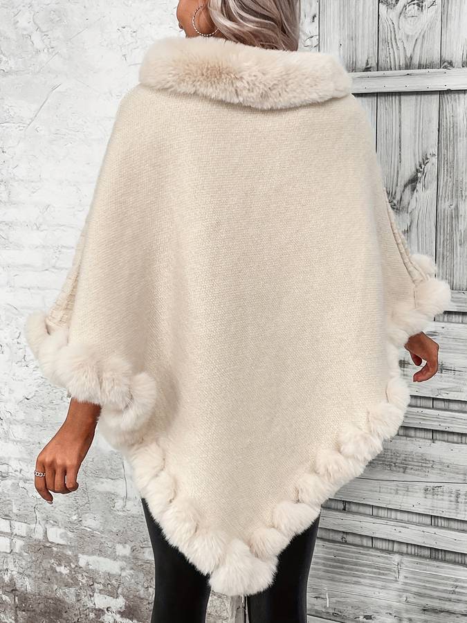Lichte Zomer Poncho met Nepbont Beige