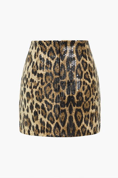 Kort Minirok Luipaardprint Glitter Pailletten