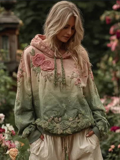 Vrouwelijke Hoodie Bloemenprint Vintage Look