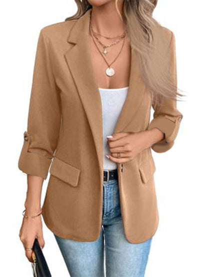 Dames Blazer Lange Mouw Donkerblauw Warme Winterjas