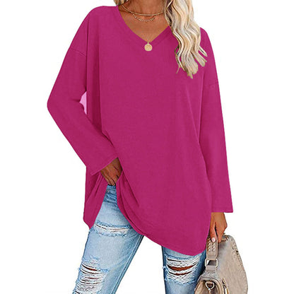 Dames T-shirt Lange Mouwen Oversized Casual V-hals